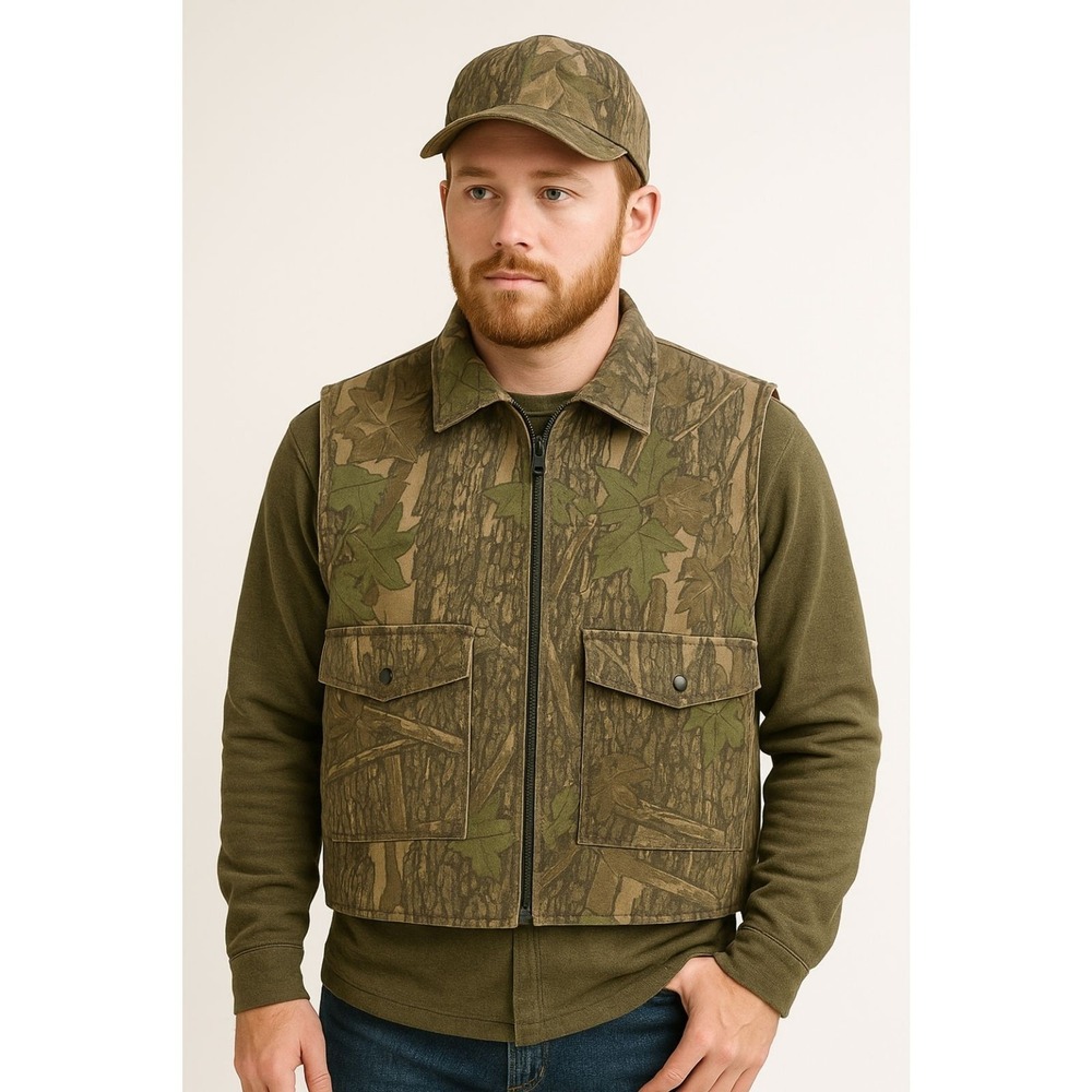 Winchester Hunting Vest Mens XL Camo Treebark Blaze Orange Cotton Blend Outdoor